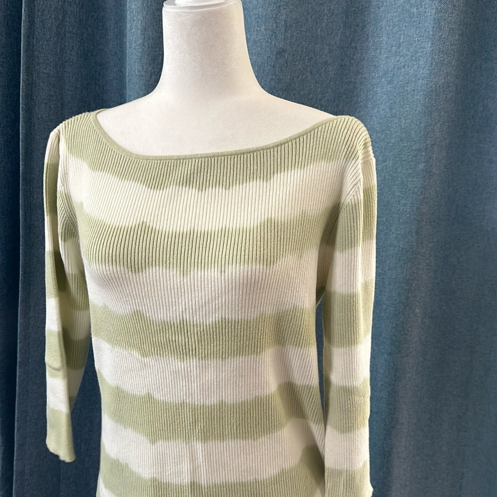 Michael Kors Women 3/4 Sleeve Sweaters Green White Stripe Size XL
